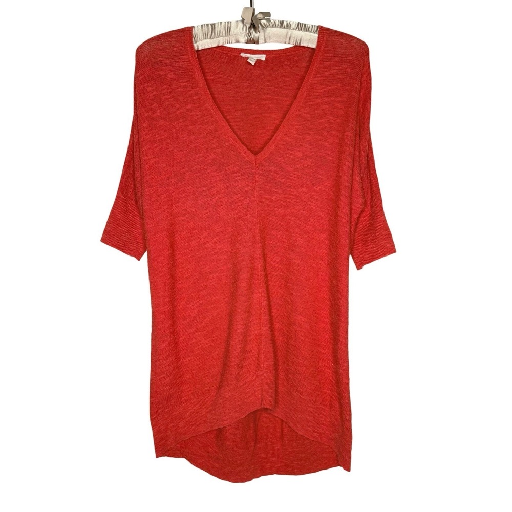 EILEEN FISHER Sweater Top S Organic Linen Cotton Slub Tunic Dolman Red Orange